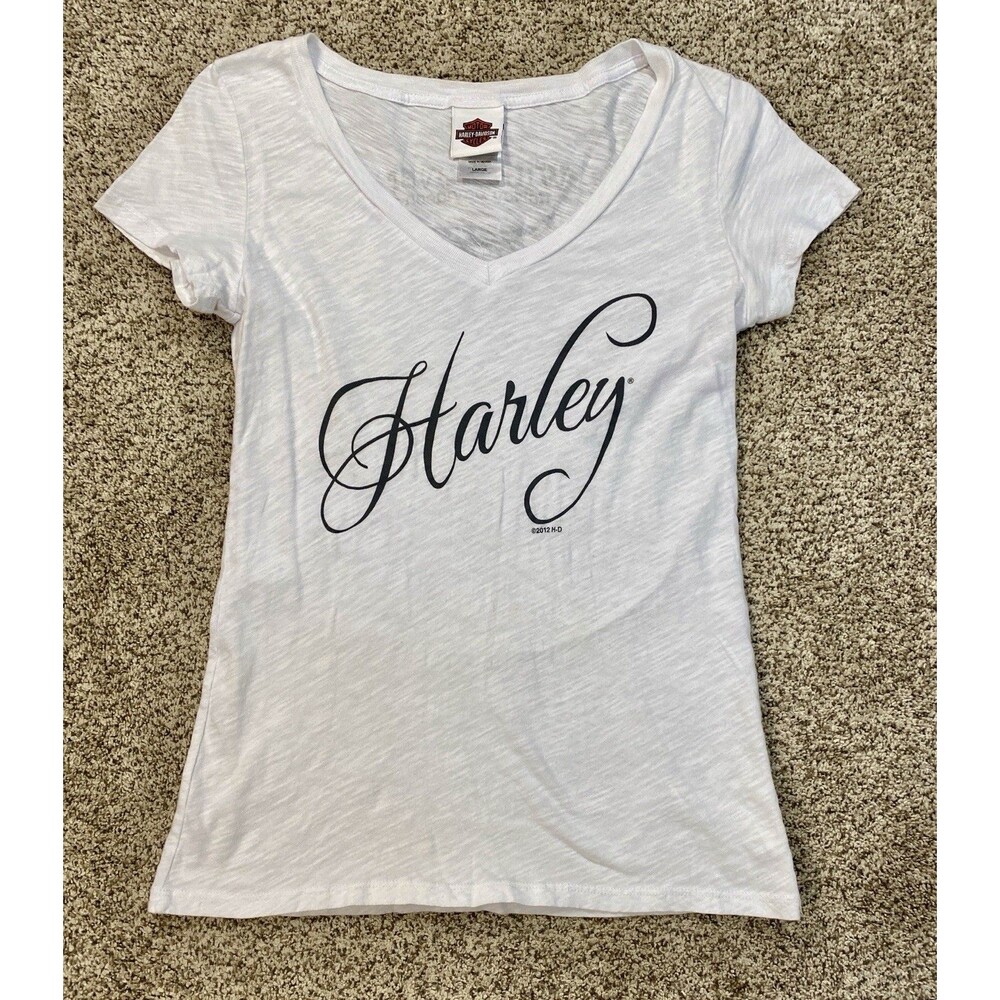 Harley Davidson Shirt Women’s Large V Neck Wind River HD 2012